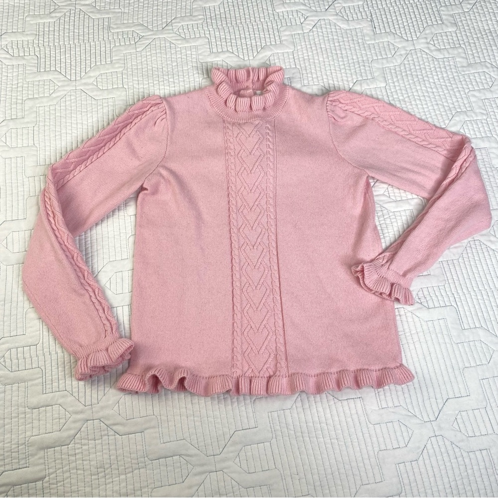 Janie & Jack Fairy Tale Pink Heart Cable Knit Sweater Size 10 Valentines - Picture 2 of 9